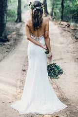 Boho Spaghetti Lace Mermaid Backless Wedding Dress