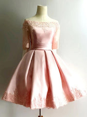 1/2 Sleeve Off-Shoulder Pink Short Prom Homecoming Dress