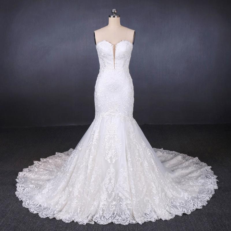 Sweetheart Lace Wedding Dresses, Mermaid Lace Appliques Bridal Gown