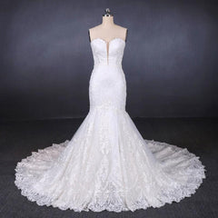 Sweetheart Lace Wedding Dresses, Mermaid Lace Appliques Bridal Gown