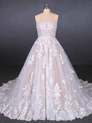 Strapless Ball Gown Lace Wedding Dresses with Appliques