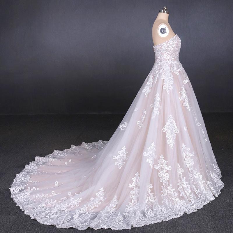 Strapless Ball Gown Lace Wedding Dresses with Appliques