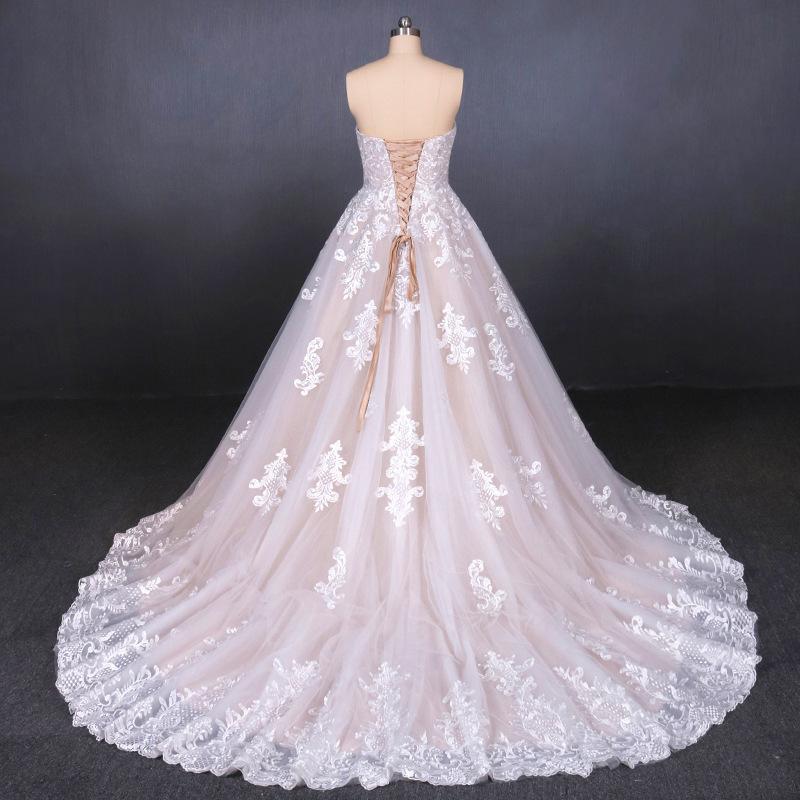 Strapless Ball Gown Lace Wedding Dresses with Appliques