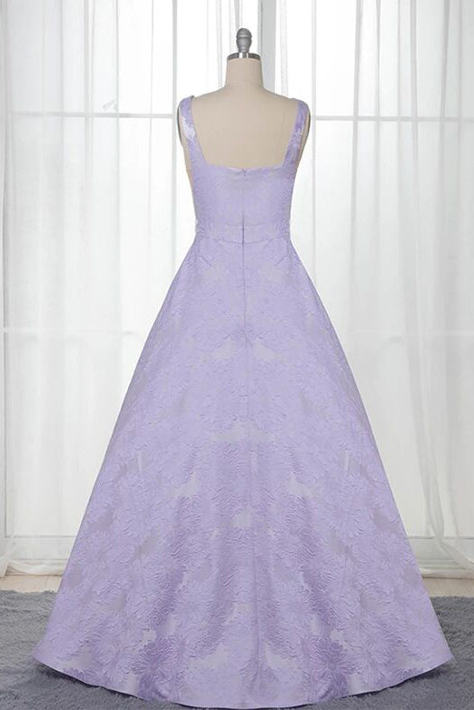 A-Line Bateau Sleeveless Lilac Floral Satin Prom Graduation Dress