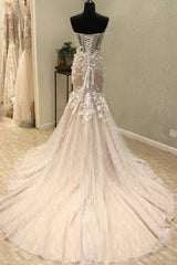 Charming Mermaid Sweetheart Lace Wedding Dresses, Sleeveless Long Bridal Gown