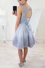 A-Line Fit & Flare Lace Applique Short Prom Homecoming Dress