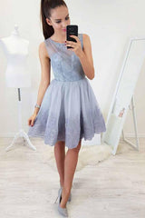 A-Line Fit & Flare Lace Applique Short Prom Homecoming Dress