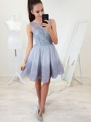 A-Line Fit & Flare Lace Applique Short Prom Homecoming Dress