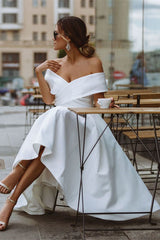 Elegant Off-Shoulder Sleeveless Knee-Length Simple Wedding Dress