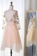 A-Line Bateau 3/4 Sleeves Stars Embroidered Tulle Homecoming Dresses