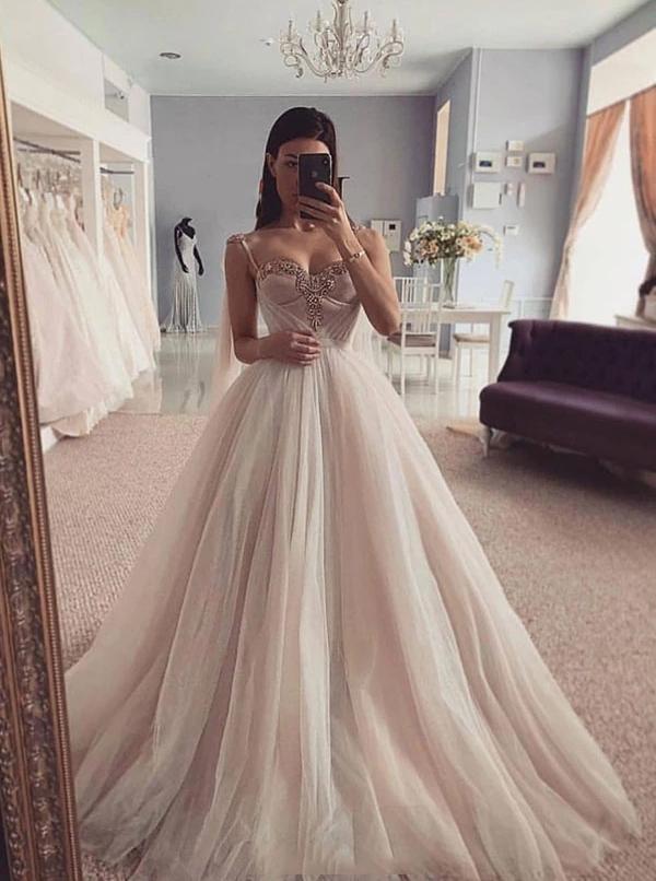 Custom Made Spaghetti Straps Tulle Sweetheart Wedding Dresses