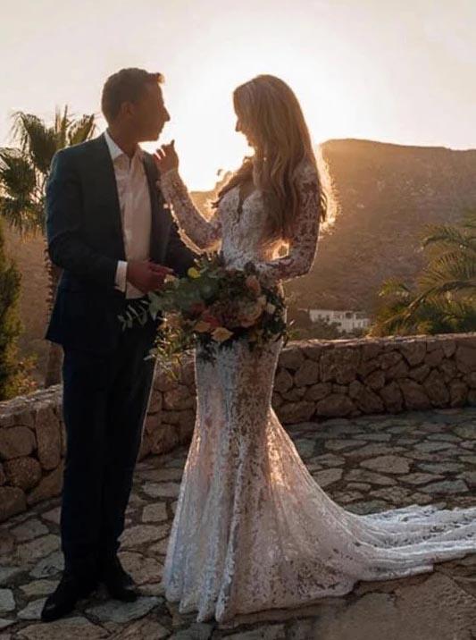 Backless Mermaid Lace Long Sleeve Boho Wedding Dress