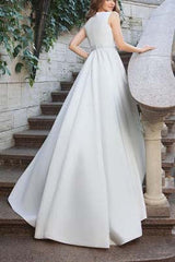 Elegant A-Line Bateau Sleeveless Satin Wedding Dress