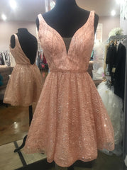 A-Line V-Neck Backless Sequin Short Prom Dress