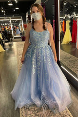 Sparkly Long Prom Dresses with Appliques, Tulle Graduation Party Dresses