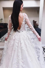 Princess Tulle Long Sleeves Wedding Dresses with Appliques