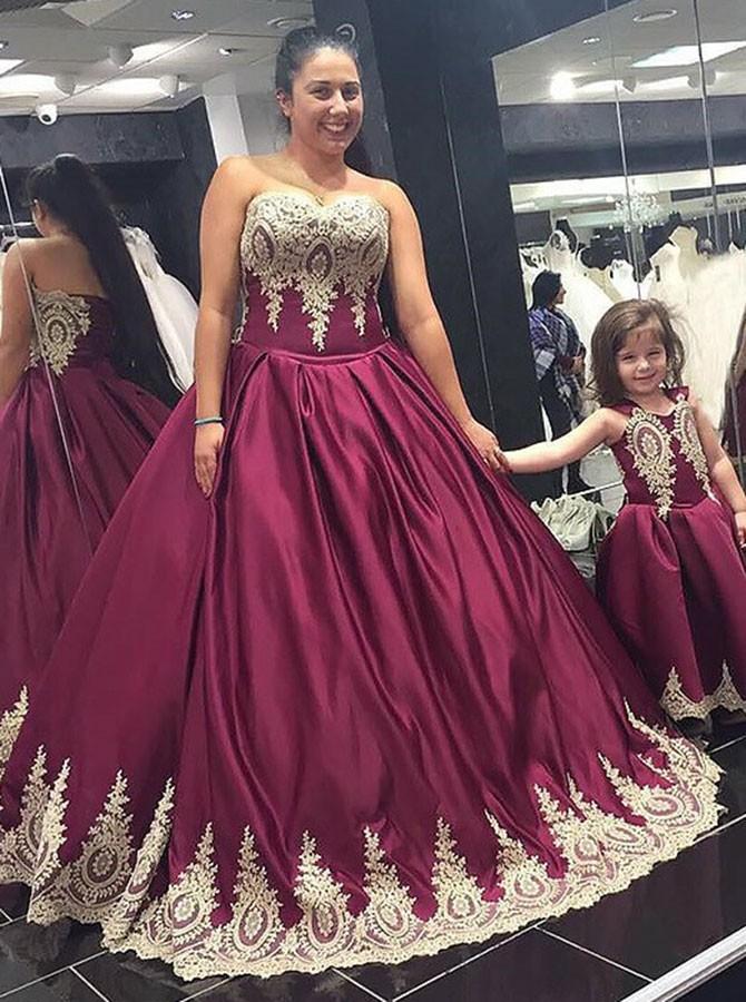 Sweetheart Appliques Long Plus Size Ball Gown Prom Dresses