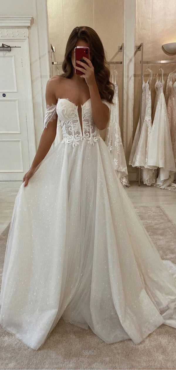 Off-the-Shoulder A-Line Sleeveless Beach Wedding Gown