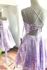 A-Line Sparkle Lavender Short Prom Homecoming Dress