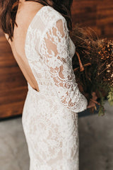 3/4 Sleeve Romantic Mermaid Wedding Dress, Lace Boho Bridal Gown