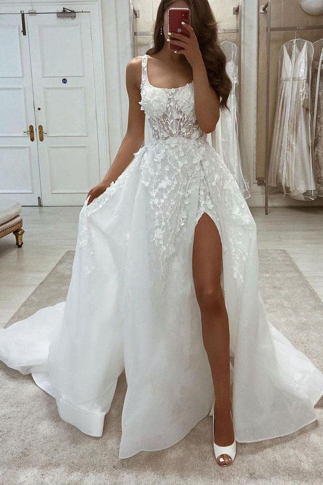 Charming Lace Applique Mermaid Wedding Dress with Detachable Train