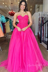 Chic Hot Pink Tulle Sweetheart Sleeveless Long Prom Dress