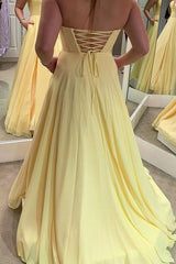 Daffodil Sweetheart Chiffon Sleeveless Long Prom Dress with Pockets