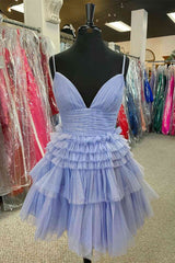 Shiny Princess Tiered Tulle Short Homecoming Dresses, Cute Sweet 16 Dresses