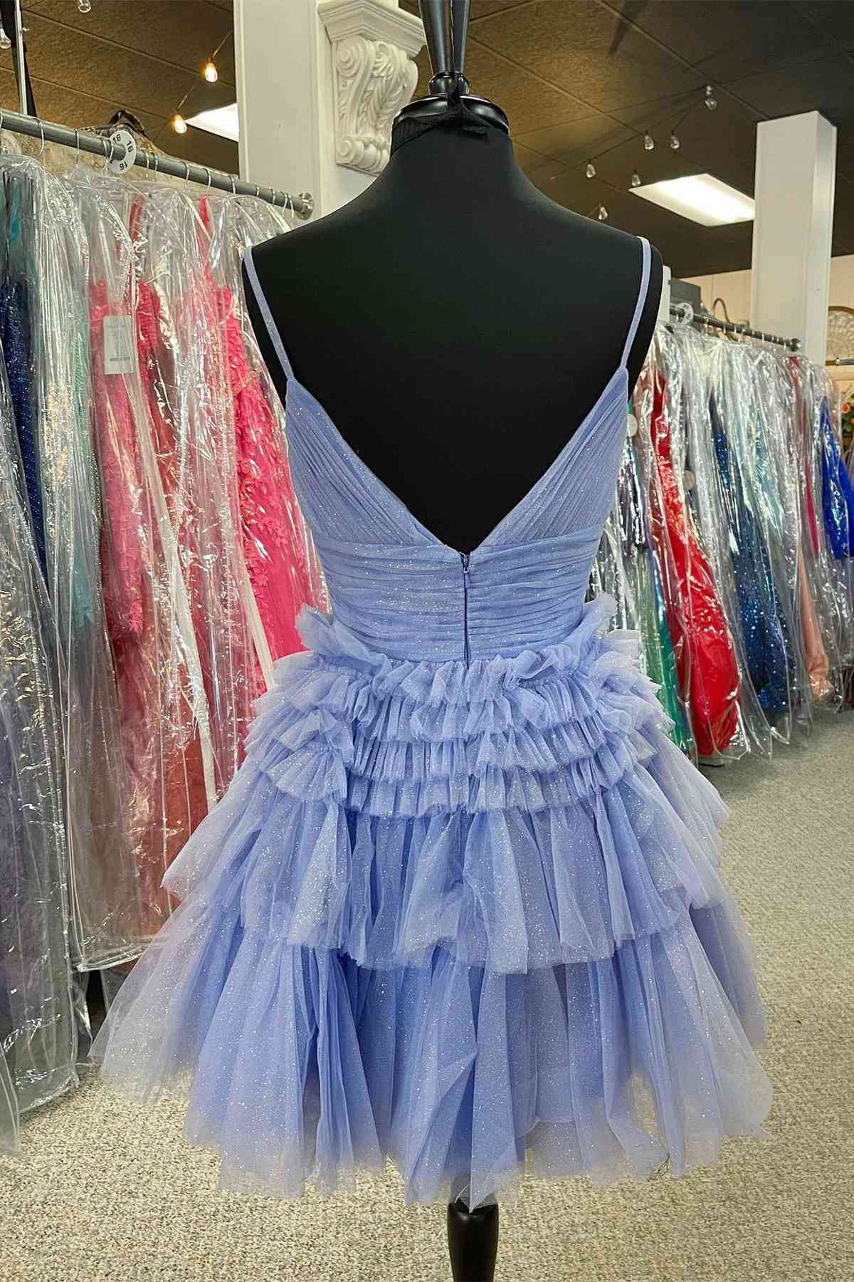 Shiny Princess Tiered Tulle Short Homecoming Dresses, Cute Sweet 16 Dresses