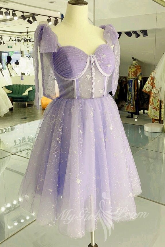 Lavender A-Line Tulle Short Party Dress, Tulle Short Homecoming Dresses