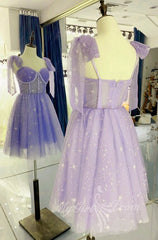 Lavender A-Line Tulle Short Party Dress, Tulle Short Homecoming Dresses