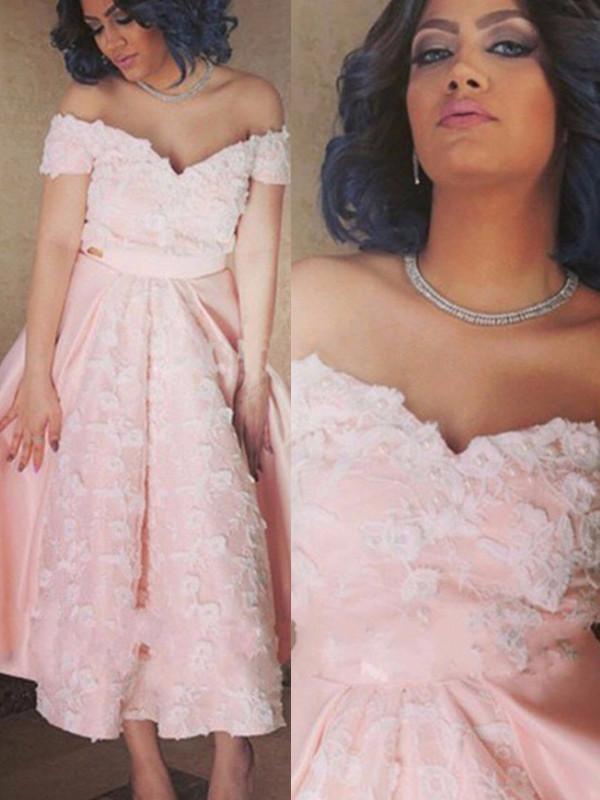 A-Line Homecoming Dress, Off-The-Shoulder Pink Short Prom Dress