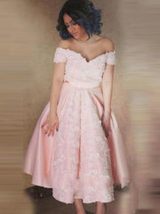 A-Line Homecoming Dress, Off-The-Shoulder Pink Short Prom Dress