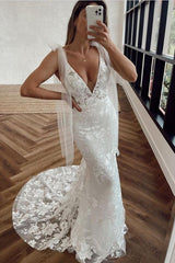 Backless Bohemian Mermaid Lace Wedding Dress