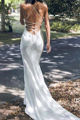 Classic Backless Mermaid Beach Wedding Dress, Simple Bridal Gown