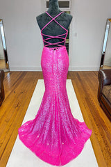 Sparkle Orange Sequined Mermaid Long Prom Dresses, Long Evening Gown