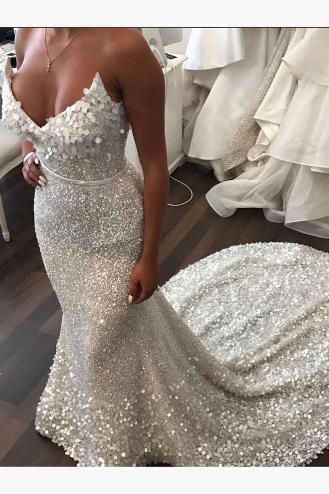 Stunning Sequined Wedding Dresses, Sparkly Mermaid Bridal Gowns