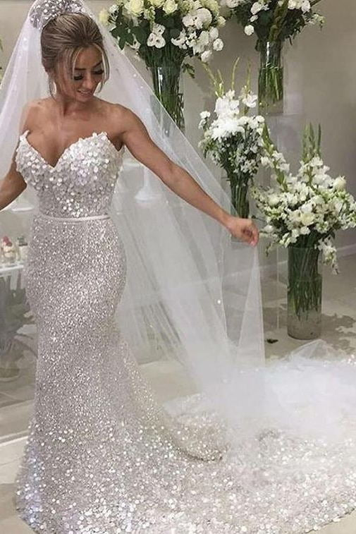 Stunning Sequined Wedding Dresses, Sparkly Mermaid Bridal Gowns