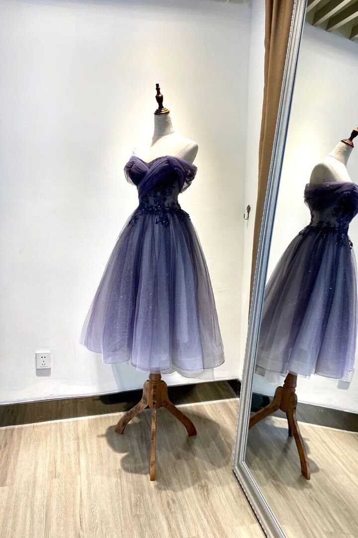 Sweetheart Purple Tulle with Lace Short Prom Dress, Sparkly Homecoming Dresses