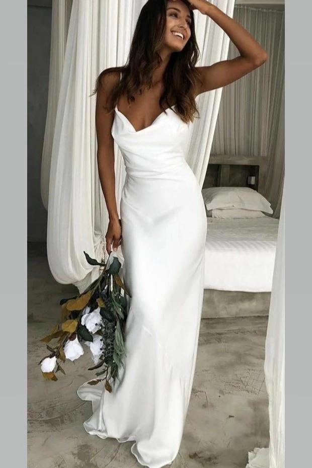 Elegant Cowl Neckline Simple Mermaid Wedding Dress