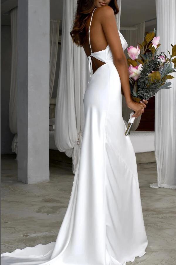 Elegant Cowl Neckline Simple Mermaid Wedding Dress