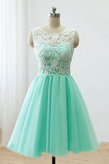 Mint Green Homecoming Dresses, Short Junior Bridesmaid Dress with Lace