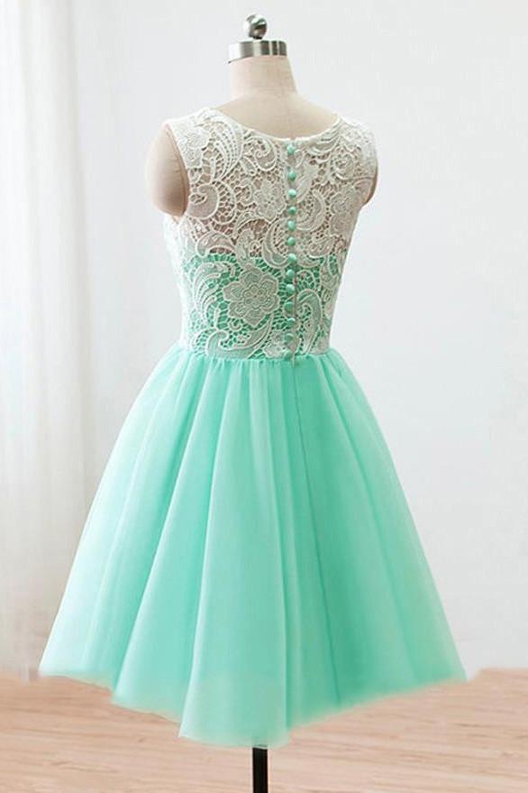 Mint Green Homecoming Dresses, Short Junior Bridesmaid Dress with Lace