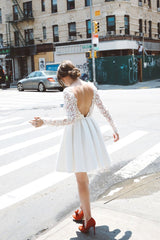 Charming Lace Long Sleeves Short Prom Dresses, Short Wedding Party Dress