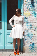 Charming Lace Long Sleeves Short Prom Dresses, Short Wedding Party Dress