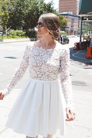 Charming Lace Long Sleeves Short Prom Dresses, Short Wedding Party Dress