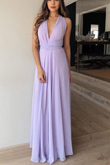 Flowy A-Line V-Neck Lilac Chiffon Bridesmaid Dress