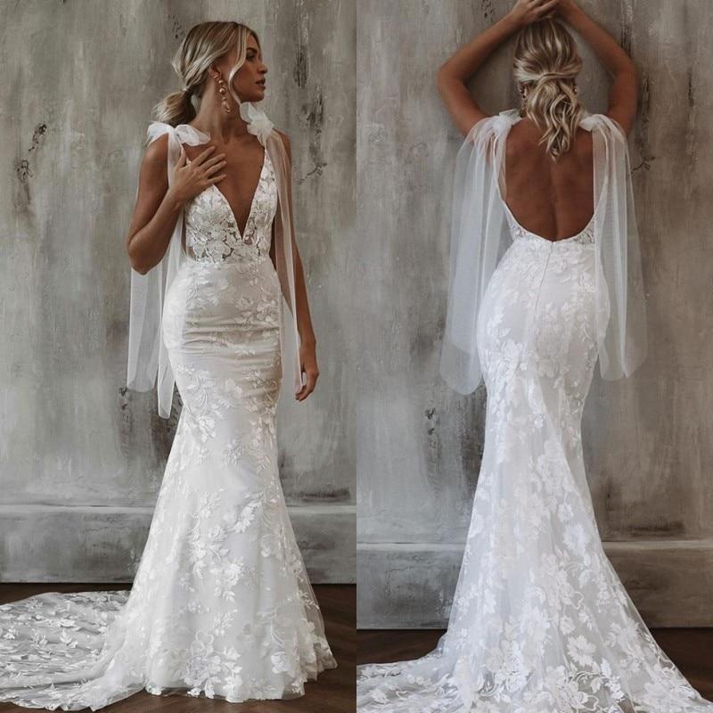 Backless Bohemian Mermaid Lace Wedding Dress