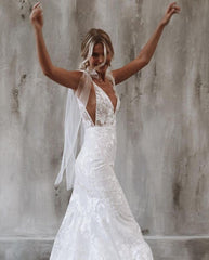 Backless Bohemian Mermaid Lace Wedding Dress