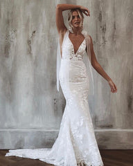 Backless Bohemian Mermaid Lace Wedding Dress